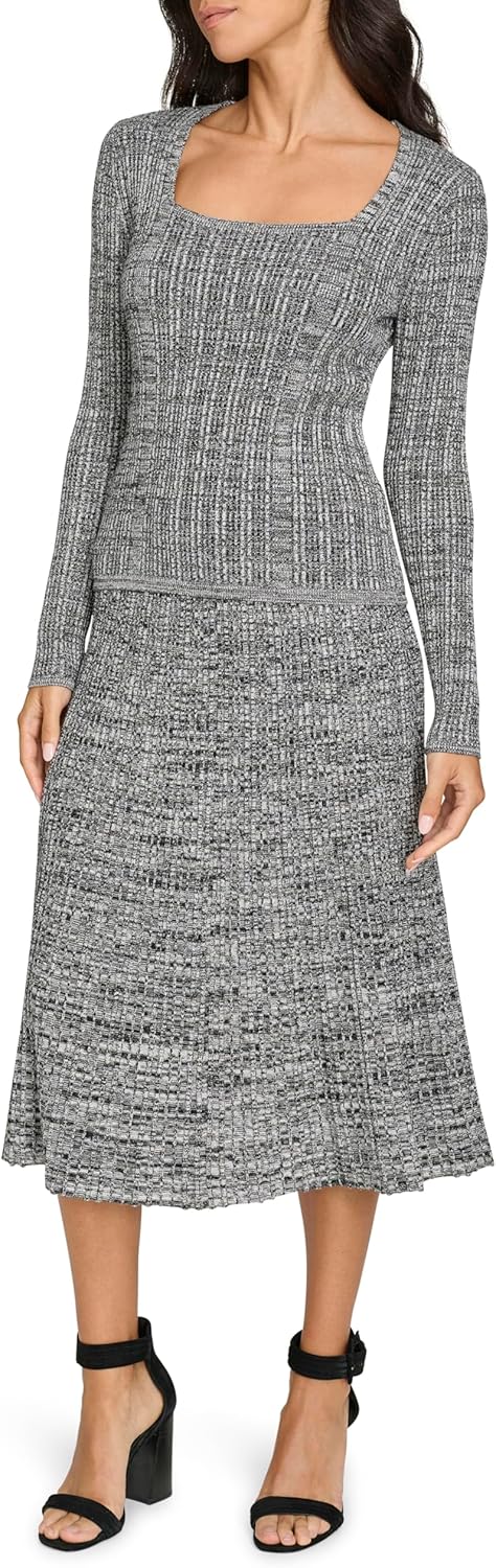 

Женский свитер Calvin Klein Marled Metallic с квадратным вырезом, Blk/Crm Silv