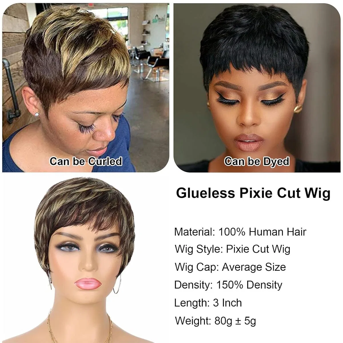 Короткий парик «Pixie Cut» из натуральных волос Fereowth — фото 4