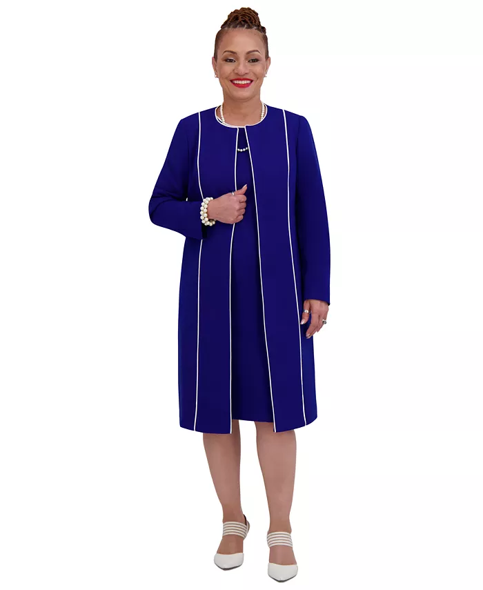 

Платье Women's Piping-Trim Long Jacket, Regular & Plus Sizes Kasper, синий