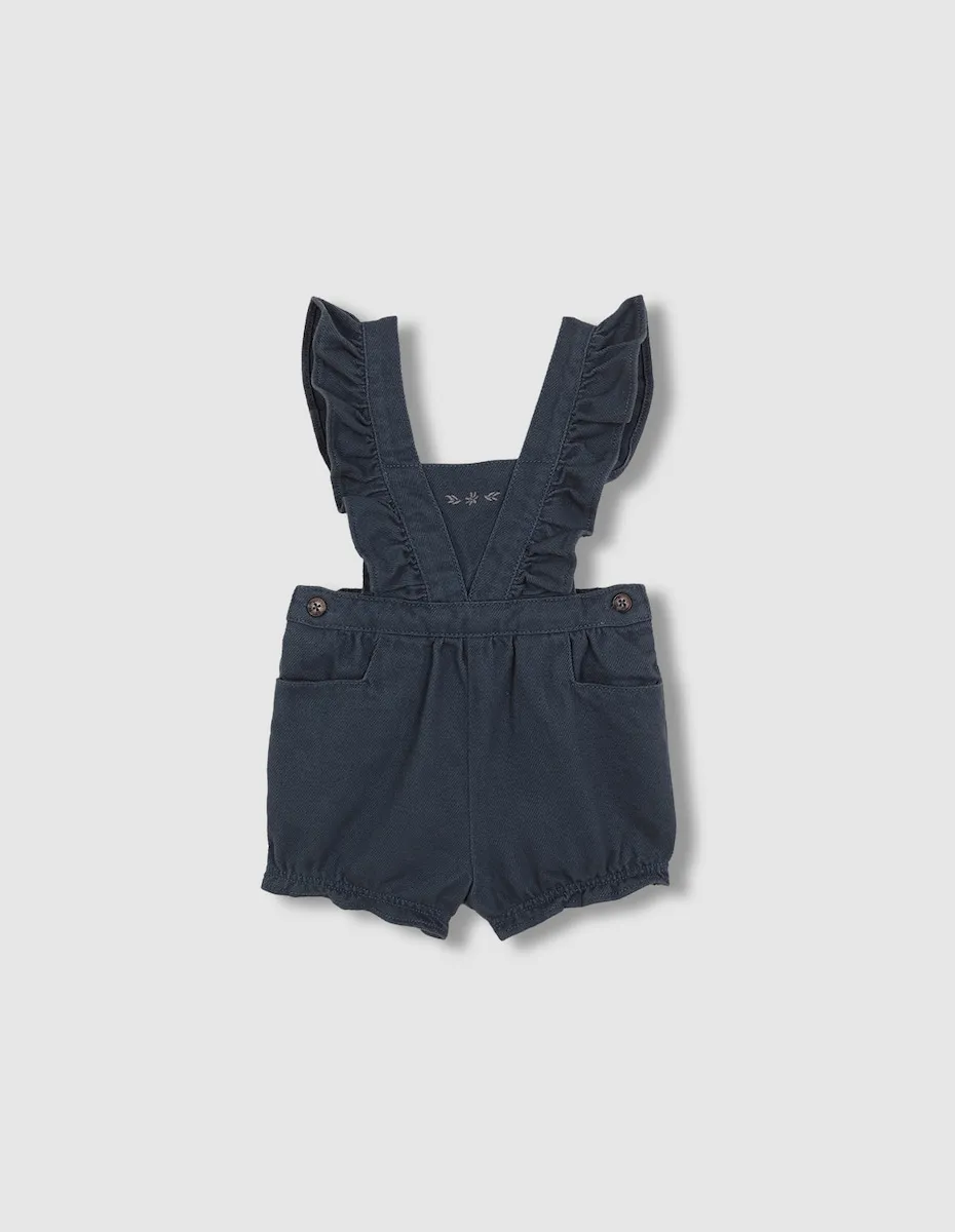 

Короткий полосатый детский комбинезон с рюшами Gocco, светло-голубой