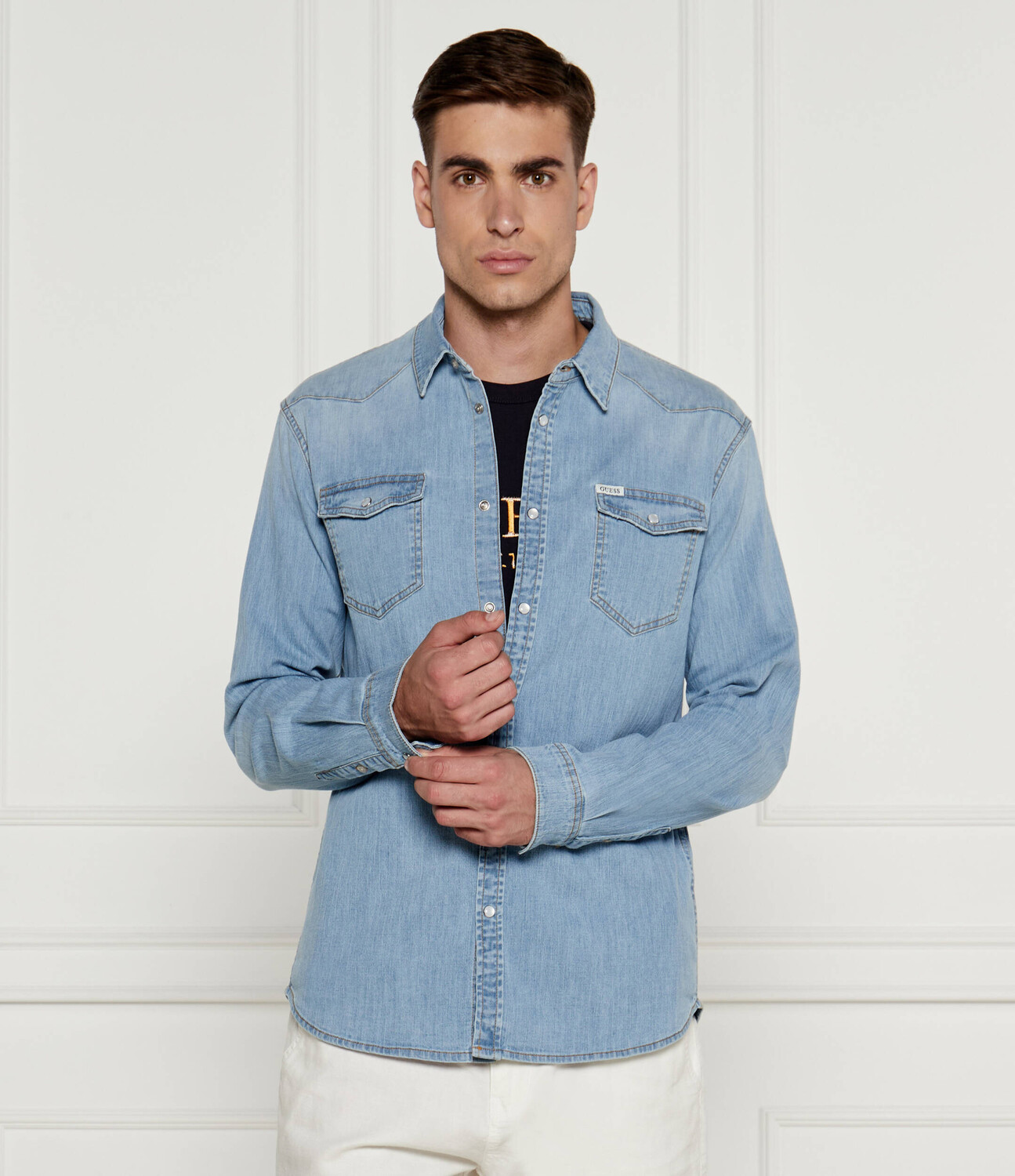 

Джинсовая рубашка GUESS Slim Fit, небесно-голубой