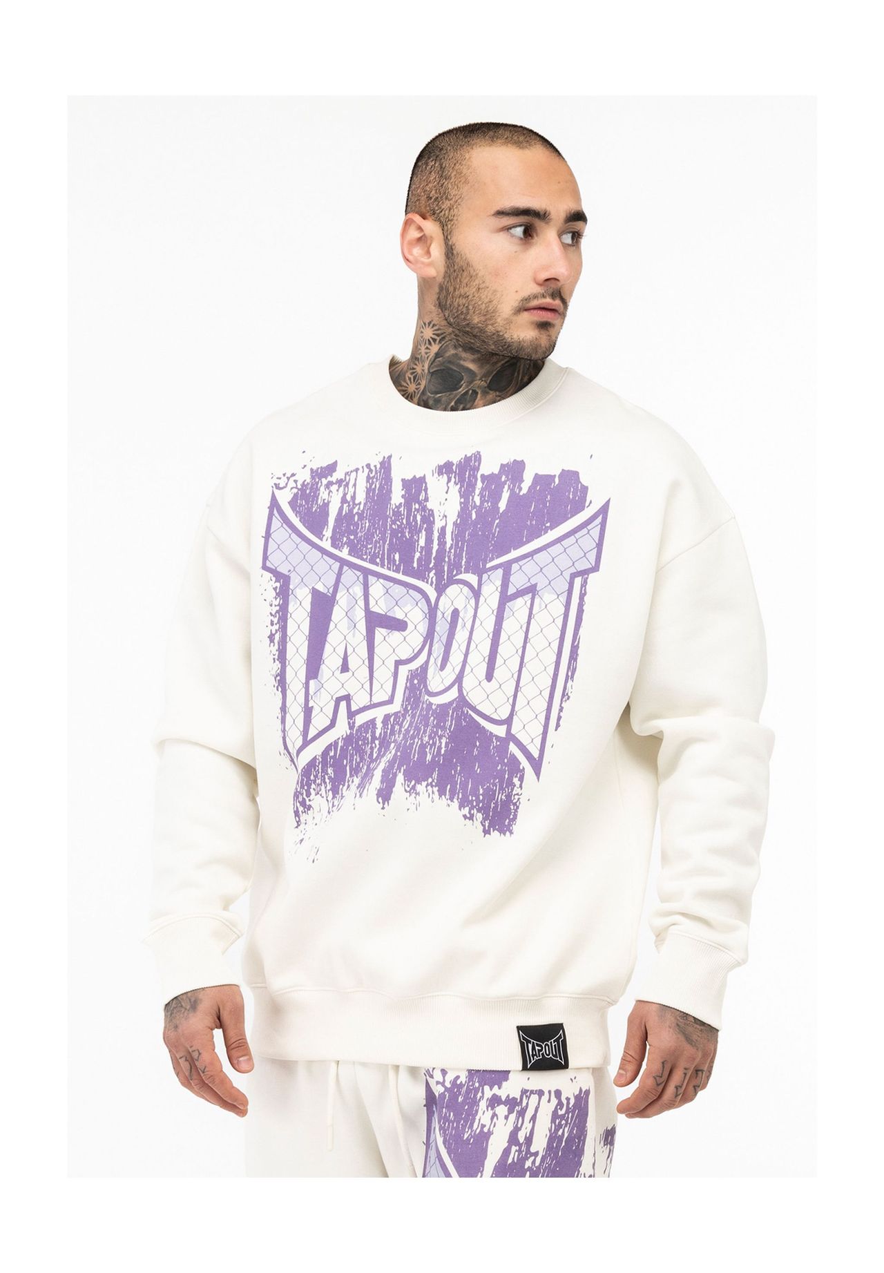 

Мужская толстовка с круглым вырезом оверсайз CF CREW TAPOUT, цвет White/lilac