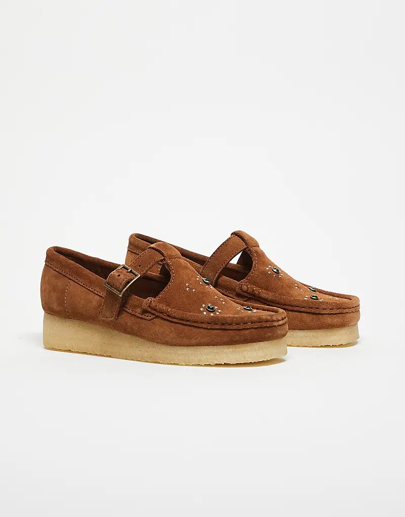 Туфли Clarks Originals Wallabee T-Bar с декоративными вставками из коричневой замши — фото 4