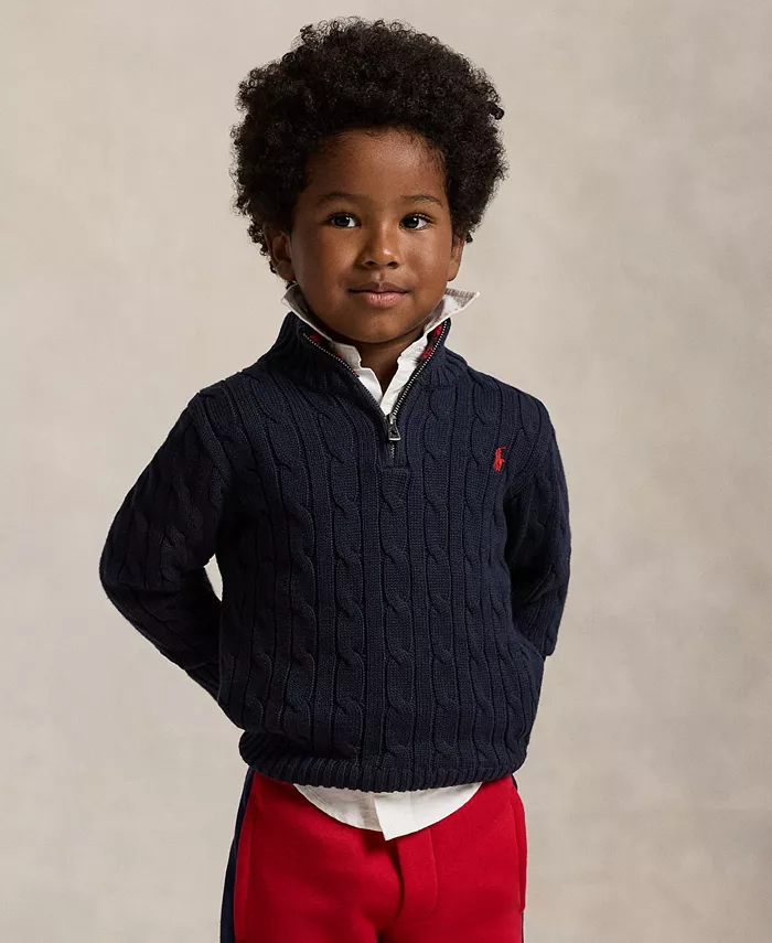 

Мальчики 2-7 лет кабельная вязка хлопковый свитер с четвертью молнии Polo Ralph Lauren, синий