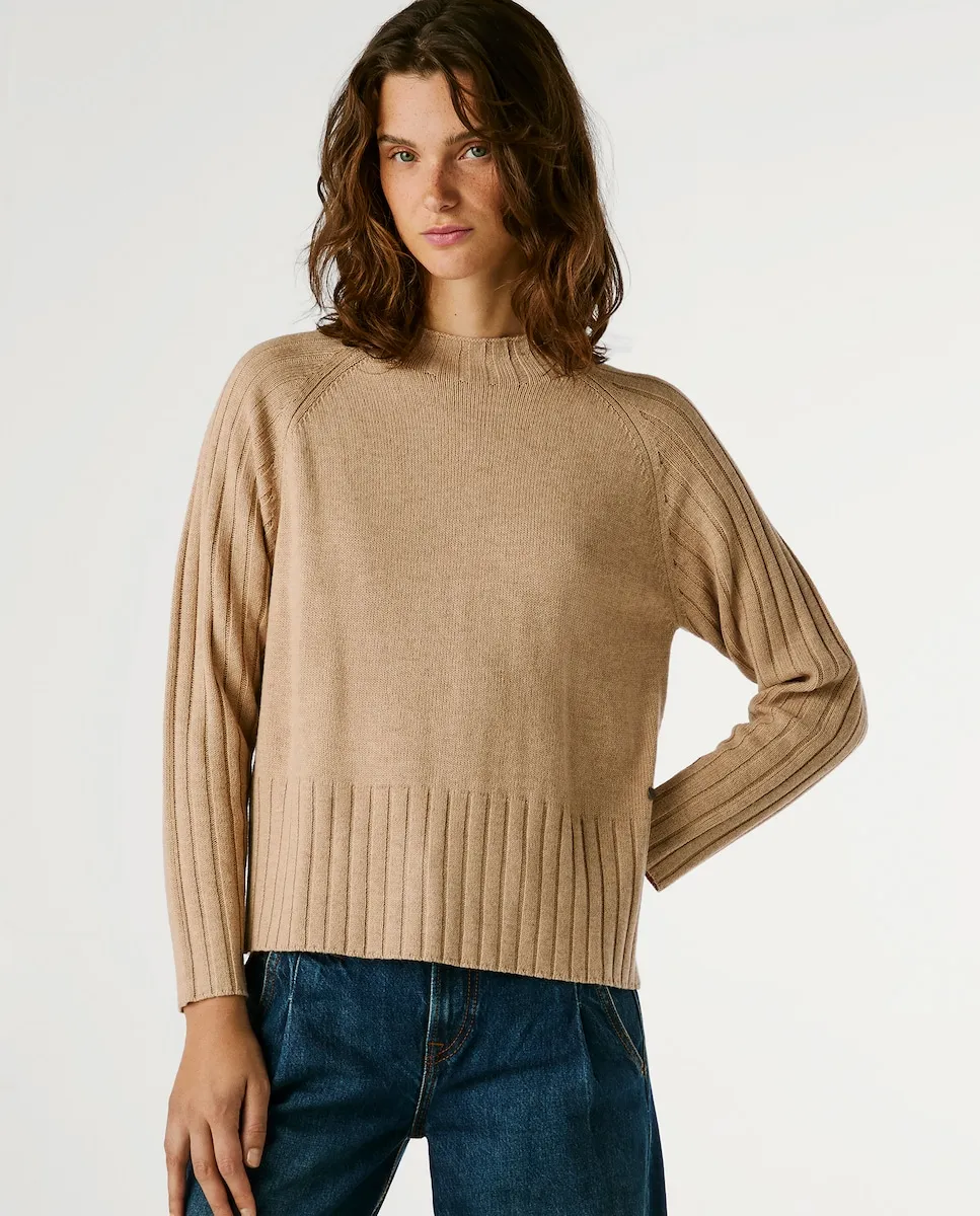 

Женский джемпер с воротником Перкинс и рукавом реглан Pepe Jeans, бежевый