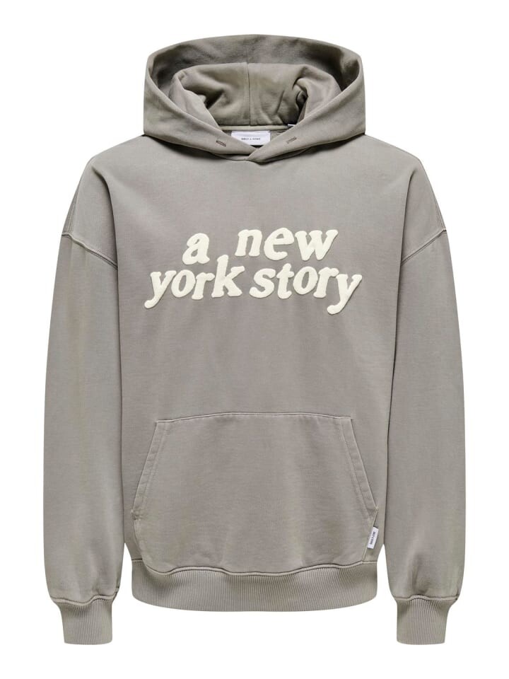 

Толстовка Only&Sons Pullover Kapuze druck Känguru Tasche locker, серый