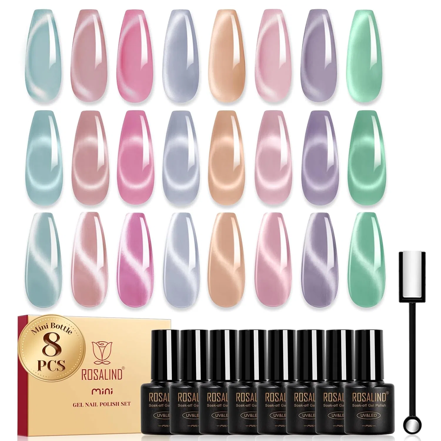 Набор гель-лаков для ногтей «Jelly Cat Eye Gel» из 8 цветов от ROSALIND Rosalind, 029