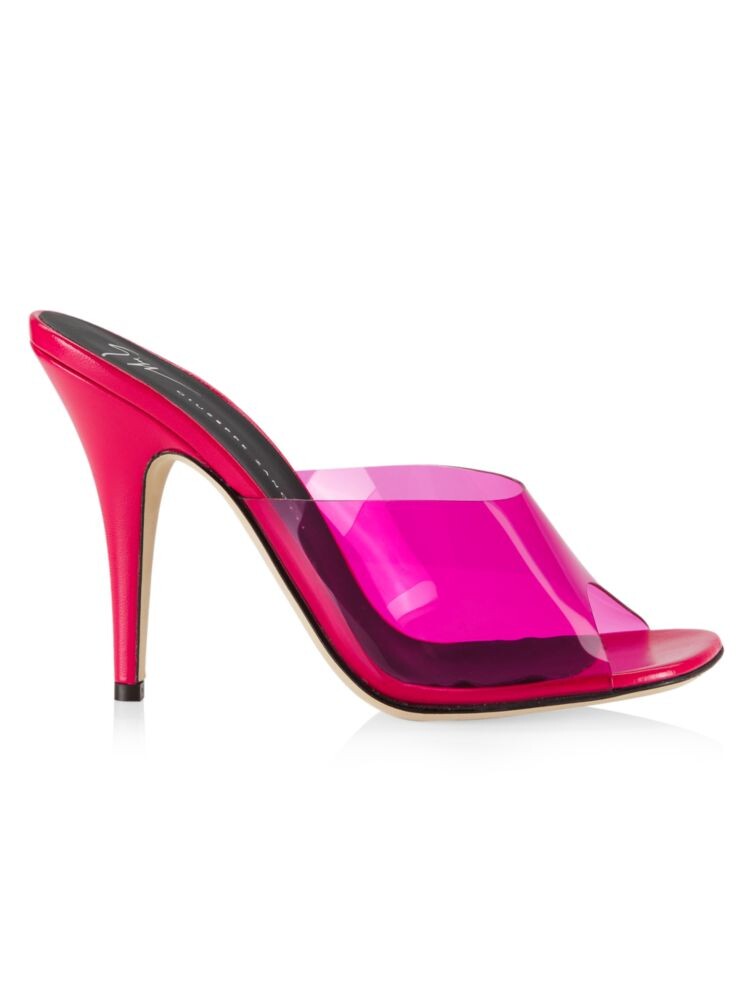 

Сандалии-мюли на шпильке с пышным узором Giuseppe Zanotti, фуксия