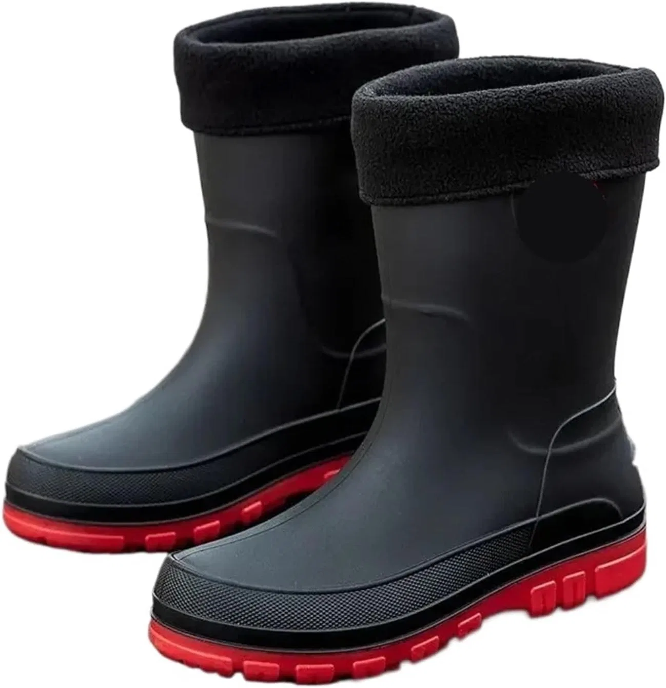 Ботинки Verschleißfeste Herrenschuhe, rutschfest, bequem, wasserdicht, Regenstiefel for Herren ohne Schnürung, Gummistiefel for Gartenarbeit Für Industrie Handwerk ZIHDKE, Black Red (Plush)