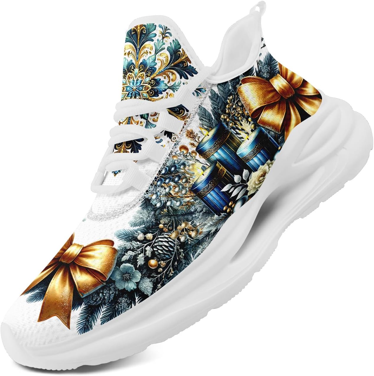 

Крутые мужские и женские кроссовки для бега с рождественской тематикой, праздничные спортивные туфли с рисунком Санта-Клауса, дышащие спортивные теннисные кроссовки Coolcustomize, белый