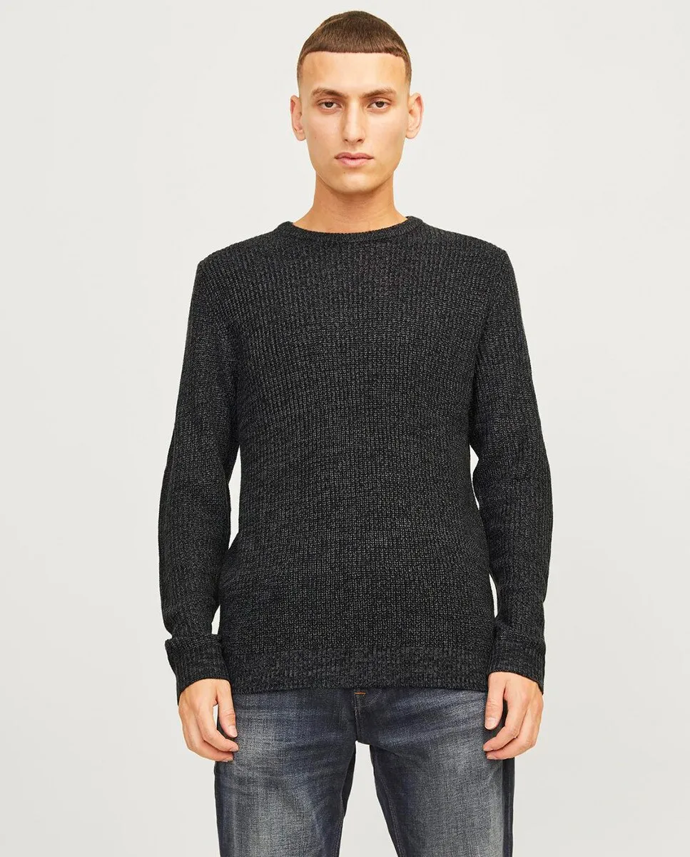 

Мужской структурированный свитер с круглым вырезом Jack & Jones, темно-серый