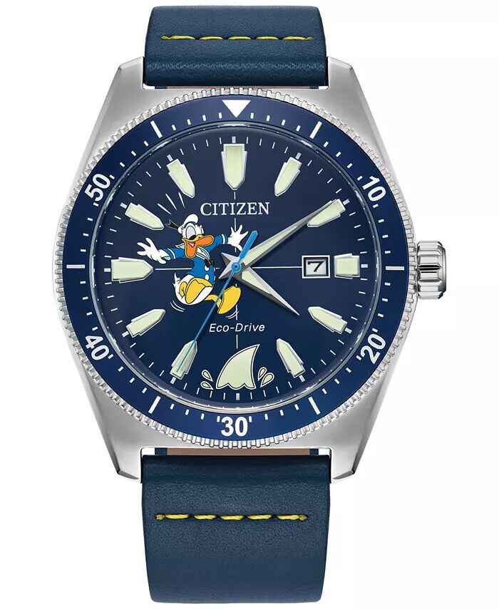 

Мужские часы Eco-Drive Donald Duck с синим кожаным ремешком, 42 мм Citizen