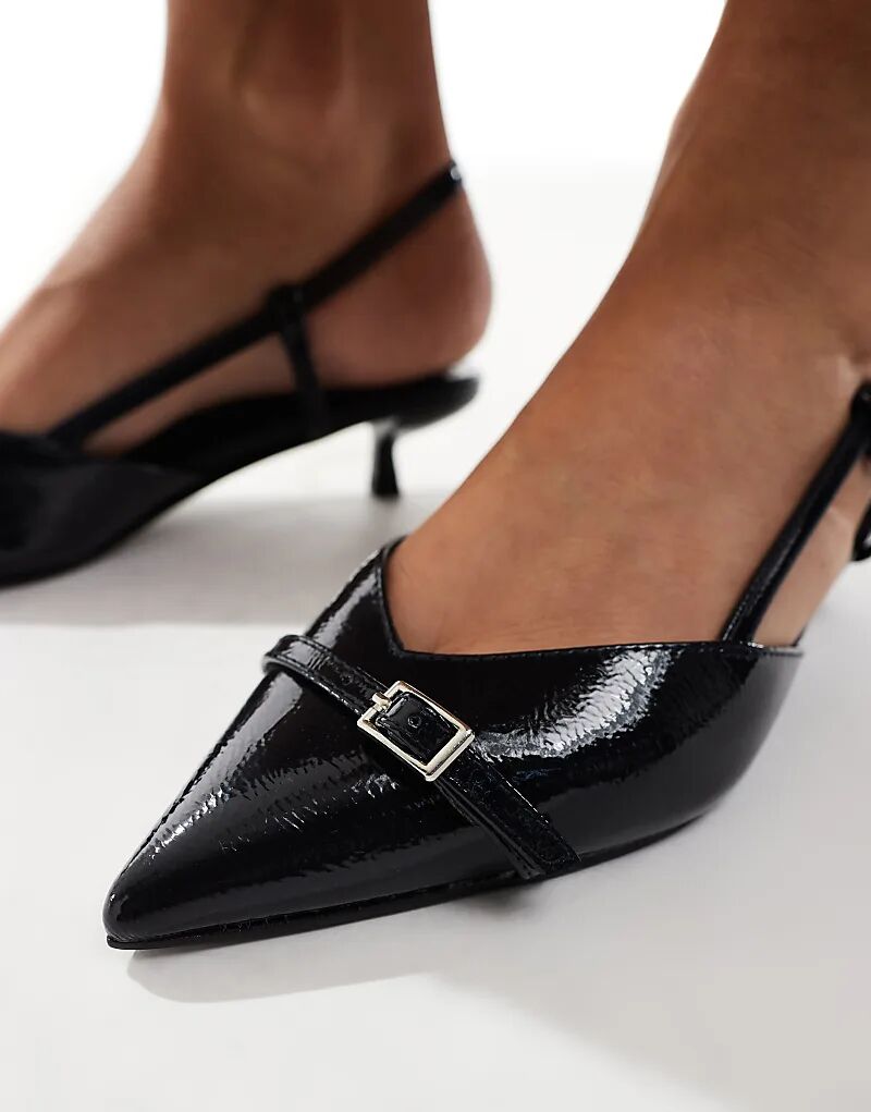 Темно-синие лакированные туфли на каблуке с открытой пяткой Schuh Sybill — фото 3