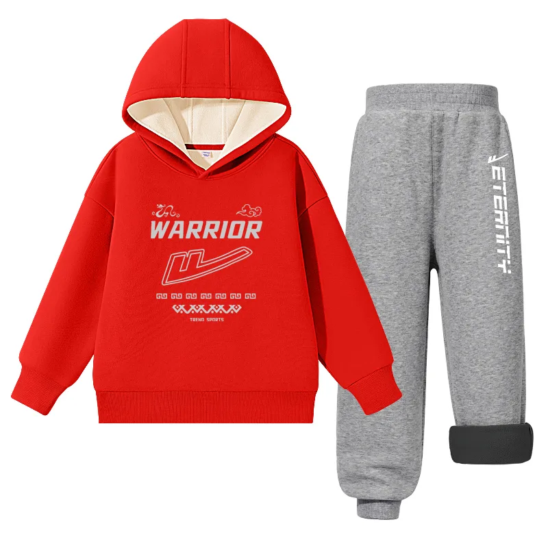 Детская повседневная худи для спорта WARRIOR, [Fleece-Lined]Red/H Gray Stripes Style-Gray/H Long Letter K — фото 4