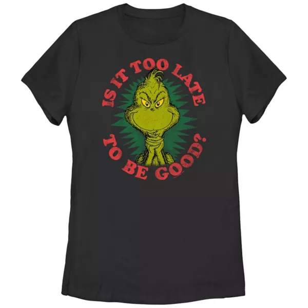 

Футболка с графическим принтом «Доктор Сьюз» для подростков: «Слишком поздно быть хорошим» Grinch, черный