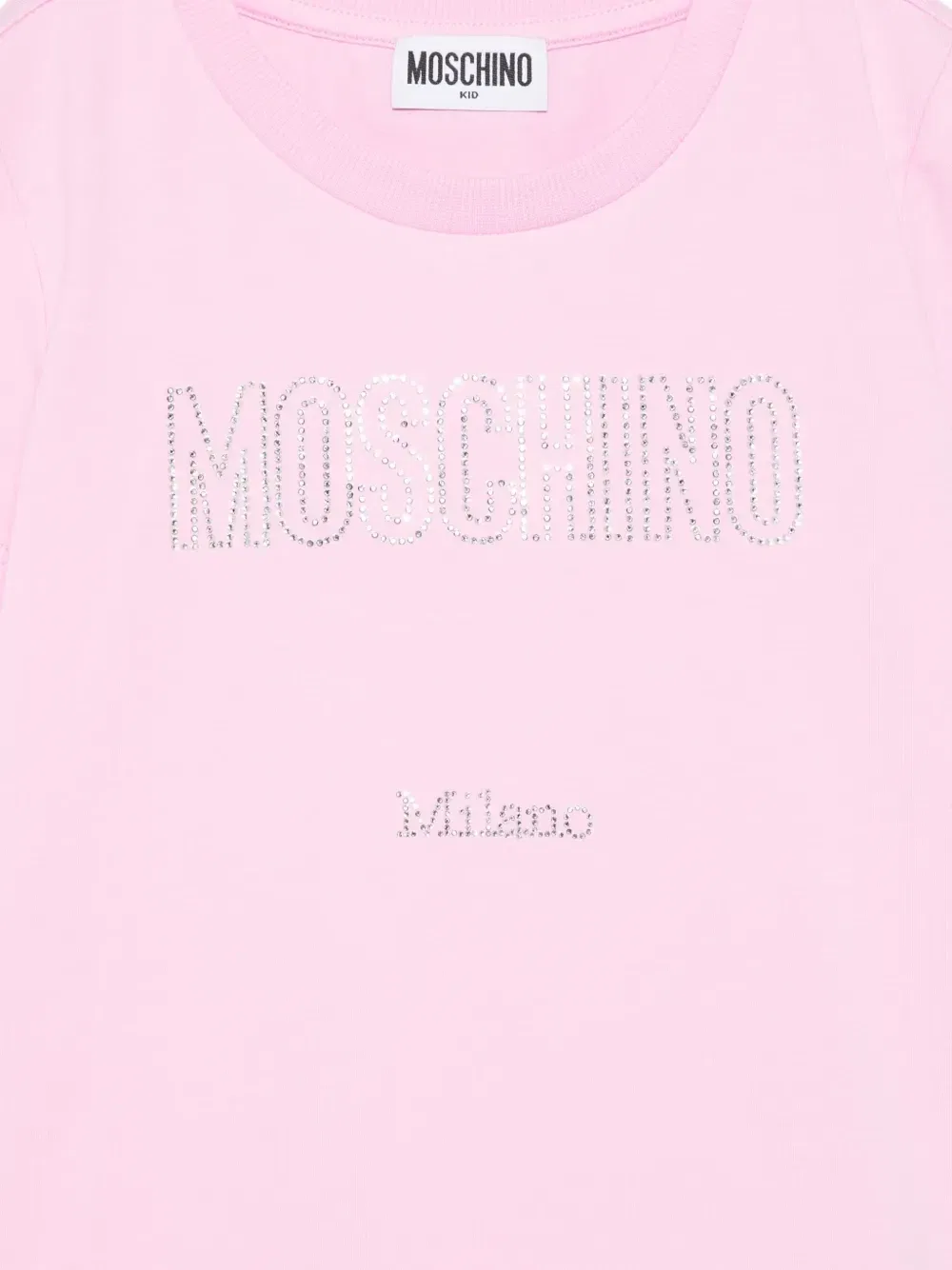 Футболка с отделкой кристаллами Moschino Kids, розовый — фото 3