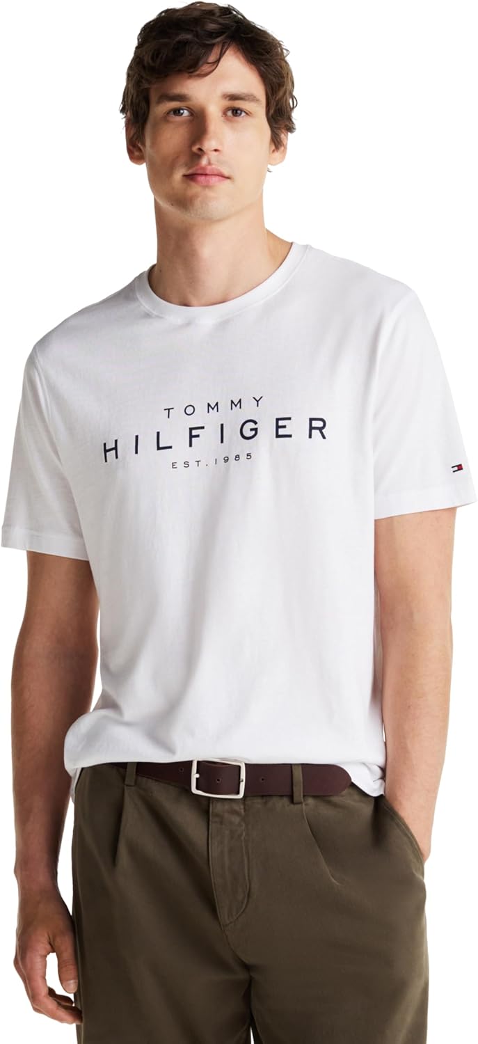 

Мужская хлопковая футболка с короткими рукавами Tommy Hilfiger с напечатанным логотипом, также доступна в размерах для больших и высоких женщин., White, Белый, Мужская хлопковая футболка с короткими рукавами Tommy Hilfiger с напечатанным логотипом, также 