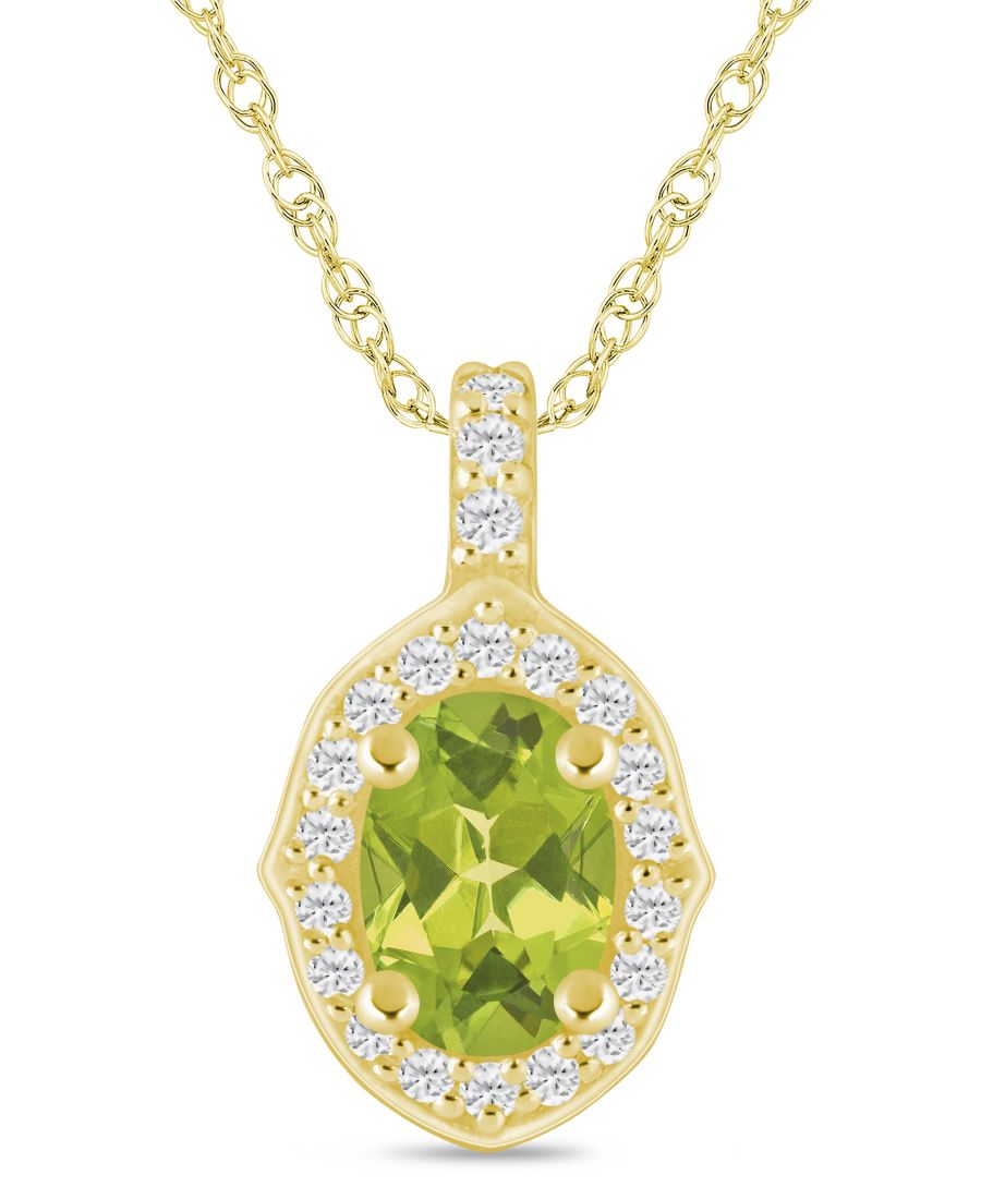 

Подвеска-колье с ореолом из драгоценных камней и бриллиантов (общий вес 1/5 карата) из белого золота 10 карат (также доступна в варианте из желтого золота 10 карат) Macy's, Peridot White Gold