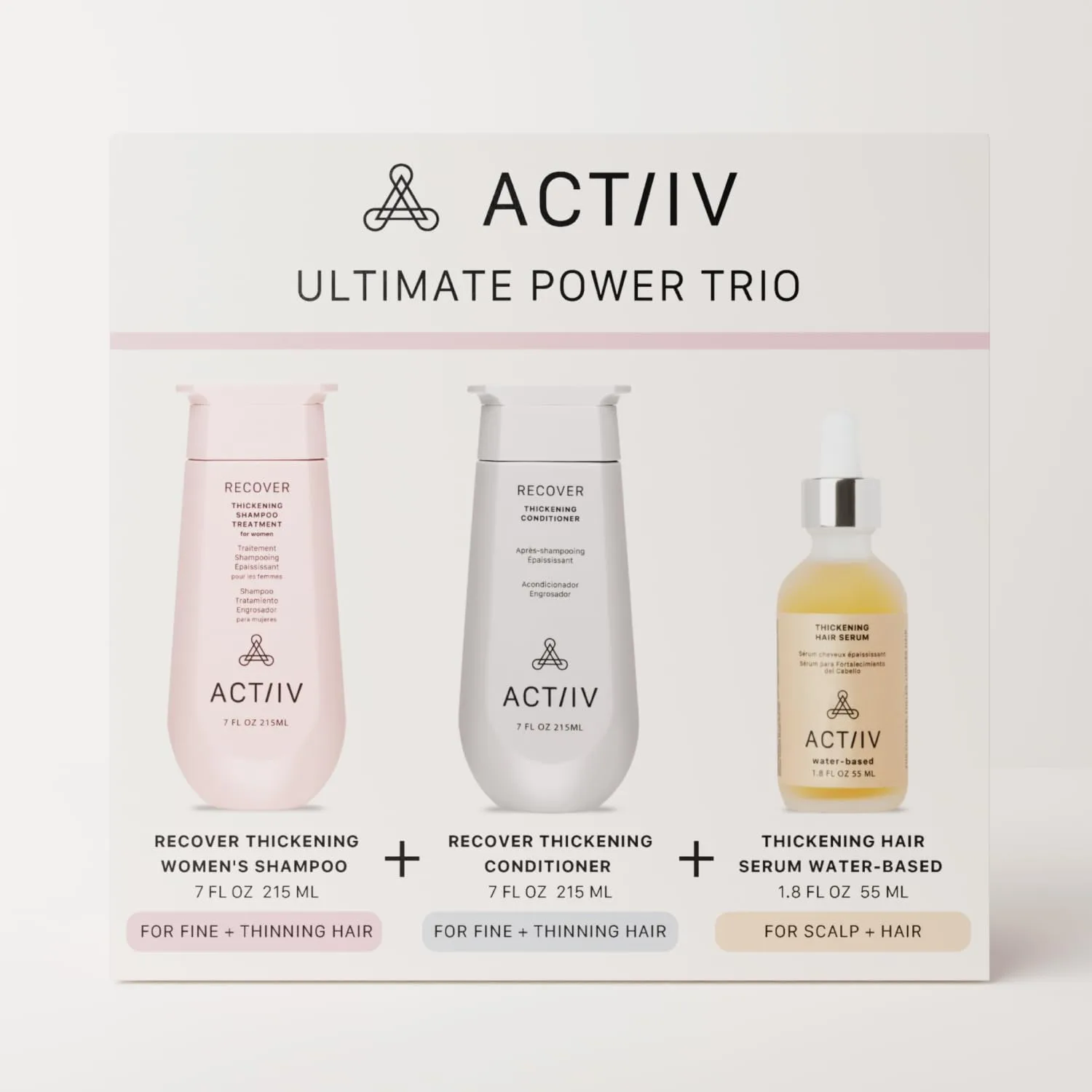 ACTIIV Ultimate Power Trio для женщин: усиливает объем, укрепляет, успокаивает кожу головы, включает шампунь, кондиционер и сыворотку, Vegan, Color-Safe, для всех типов волос — фото 3