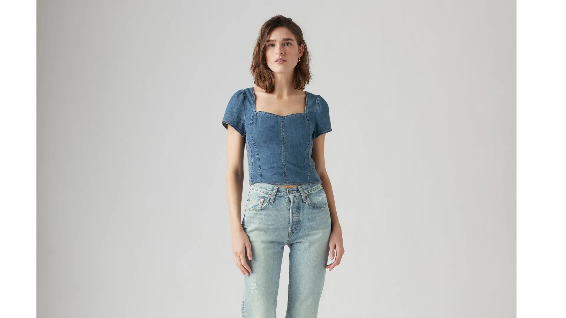 

Джинсовый корсет с короткими рукавами Ophelia Levi's, цвет Turn Up Mid - Medium Wash