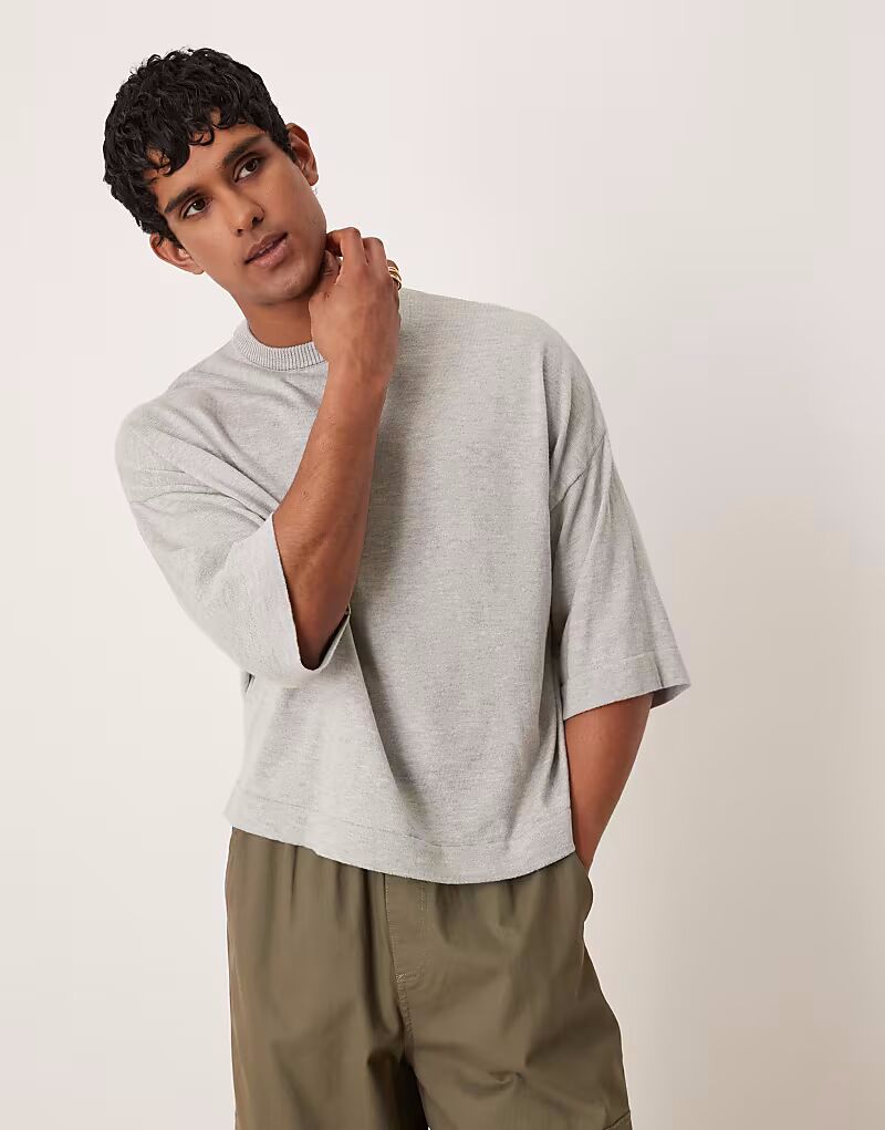 

Футболка свободного кроя с круглым вырезом ASOS DESIGN серого меланжевого цвета
