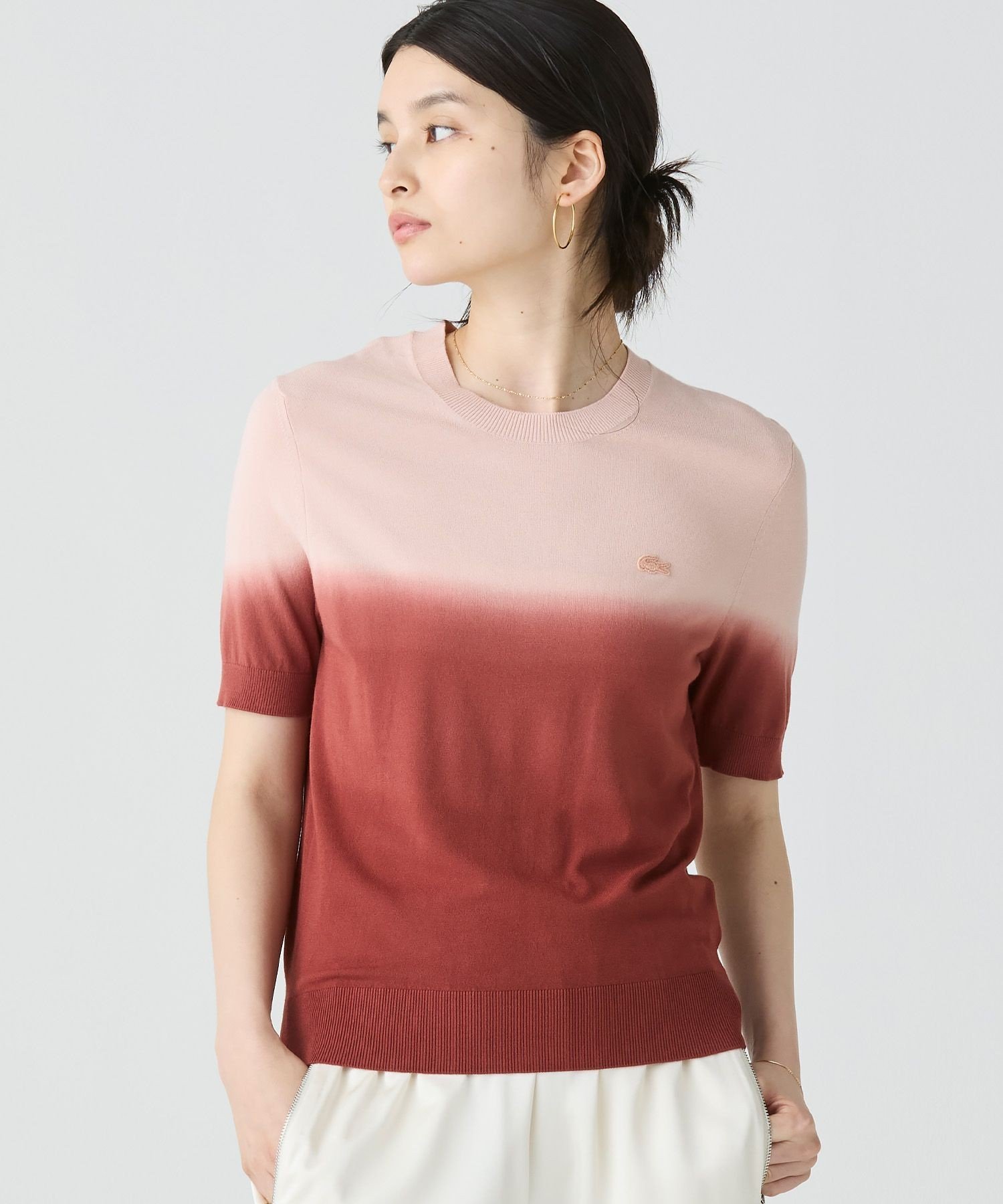 Футболка LACOSTE с градиентным вязаным узором, Brown