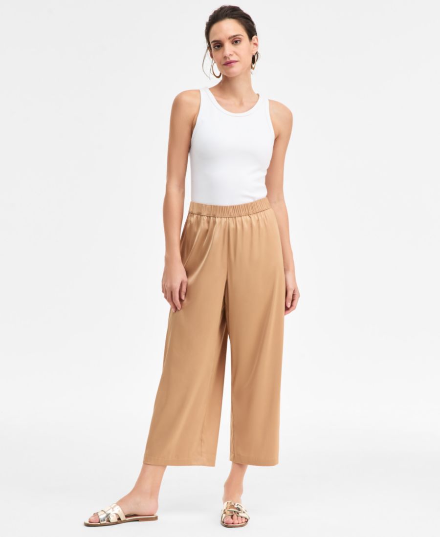 

Женские атласные брюки-капри на резинке JM Collection, Natural Camel