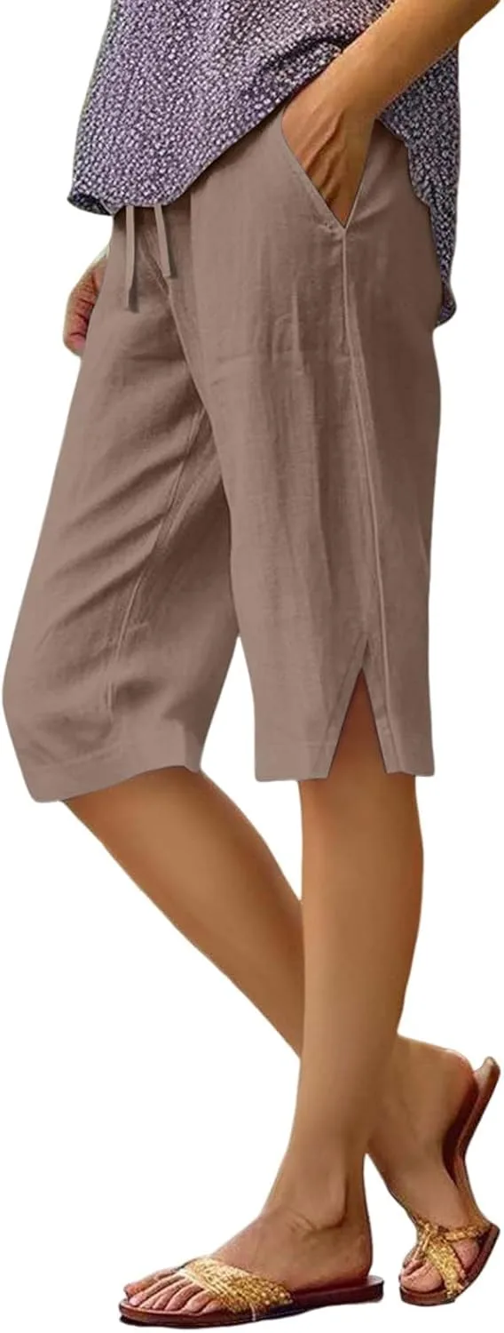 

FlekmanArt женские бермуды knee length с эластичным поясом и пуговицами