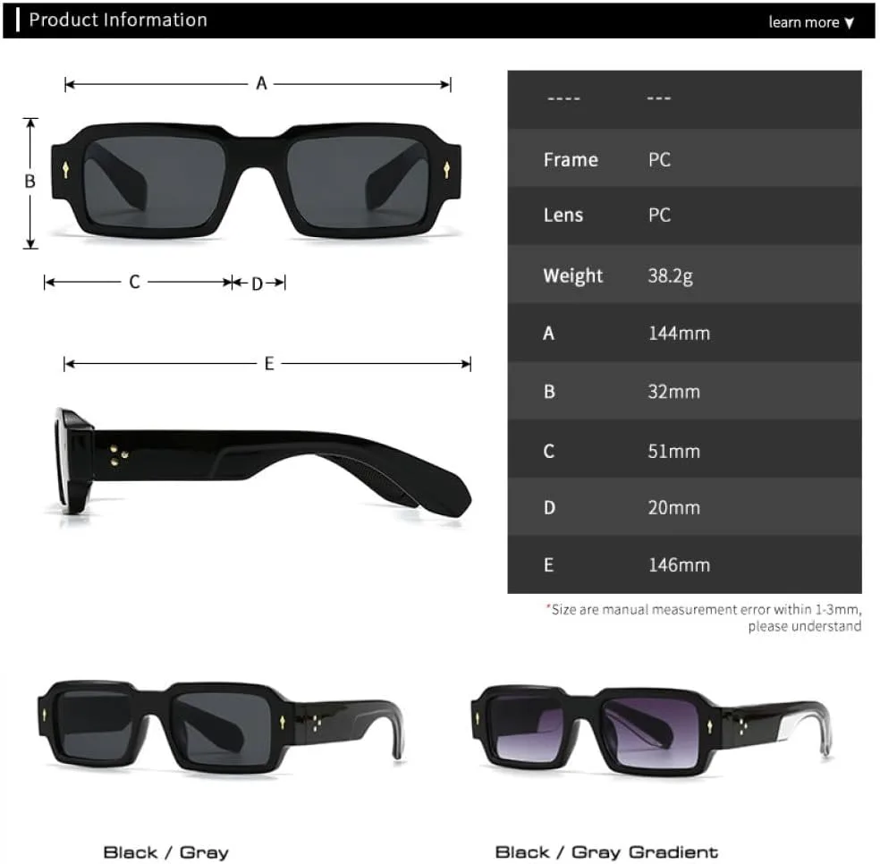 

Популярные модные квадратные солнцезащитные очки для женщин с заклепками, винтажные панк-очки для мужчин, трендовые солнцезащитные очки UV400 MTZJH, Gray Gray