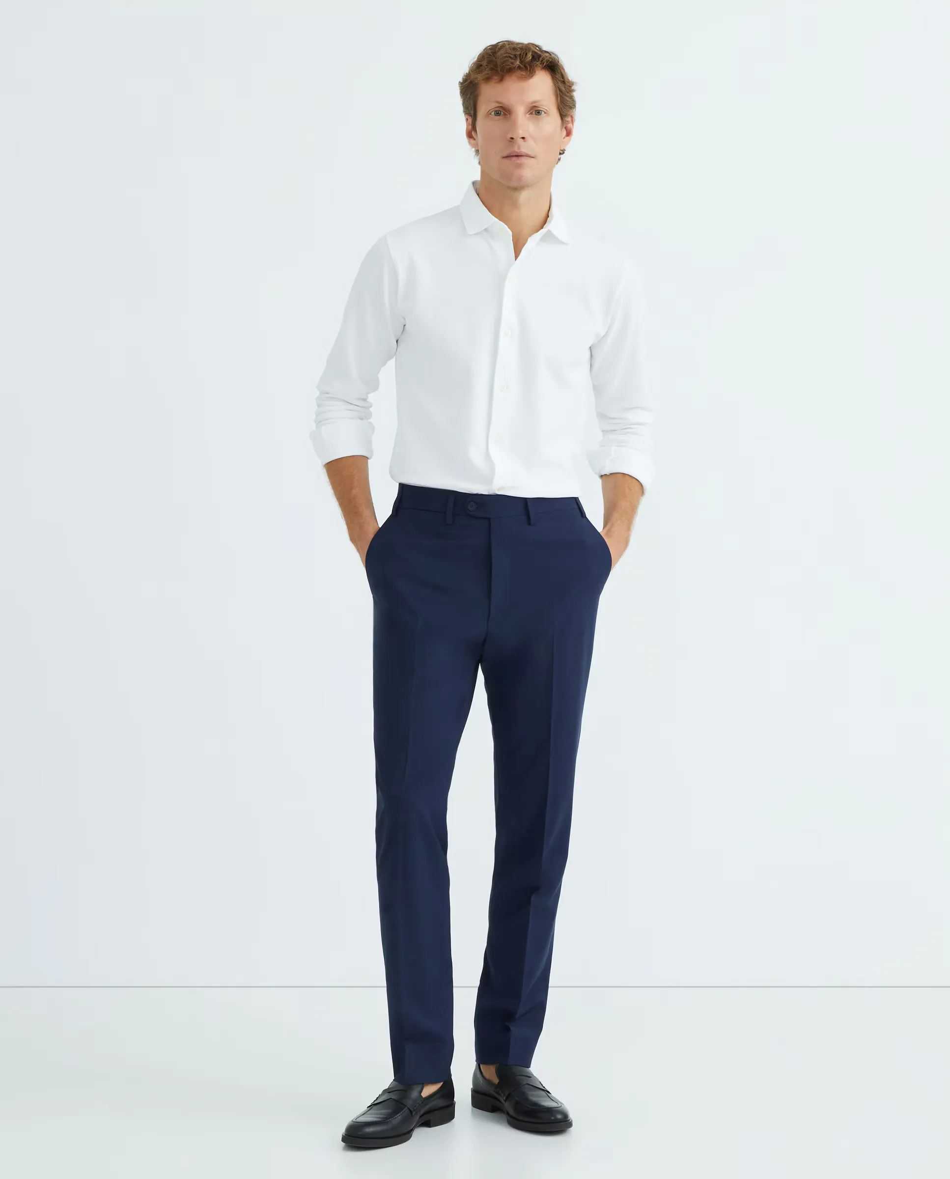 

Брюки мужские классические regular fit из шерсти гладкие синие Mirto, темно-синий