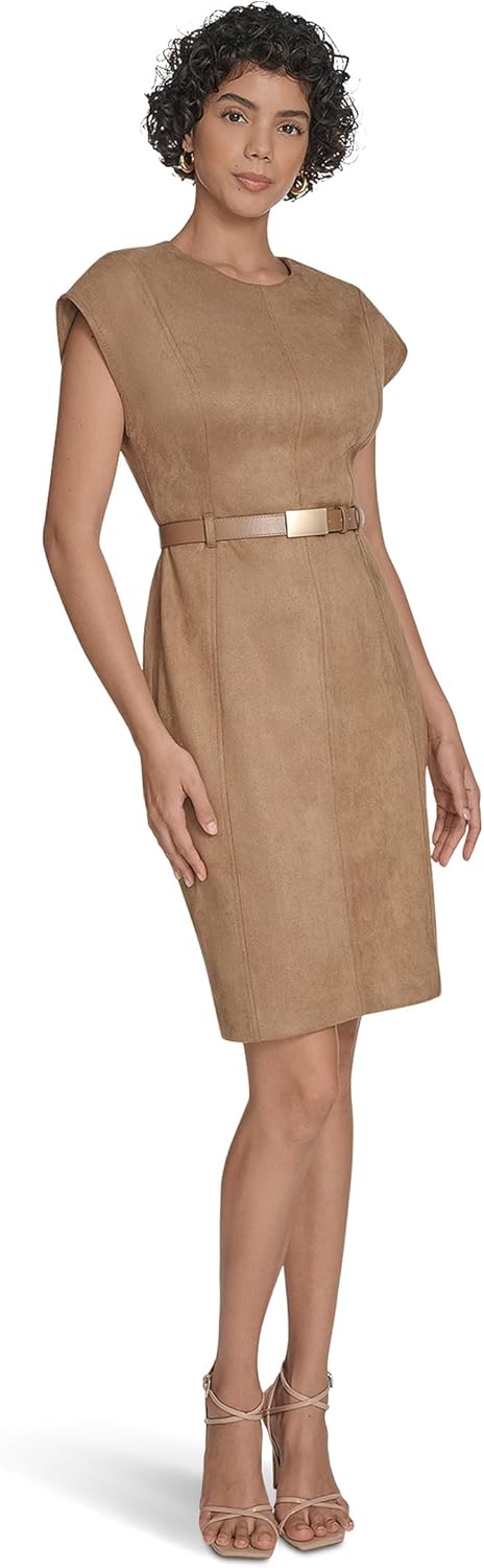 

Женские замшевые футляры Calvin Klein с поясом и короткими рукавами, Luggage