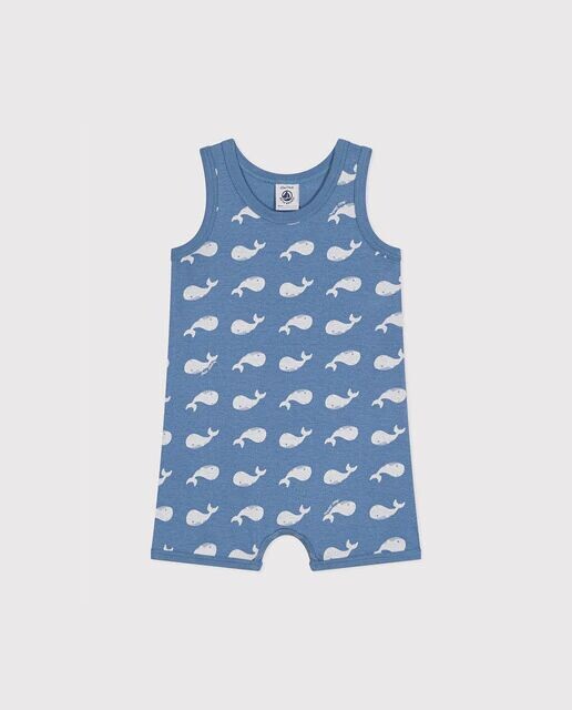 

Короткий хлопковый комбинезон с принтом Baby Whale Petit Bateau, белый