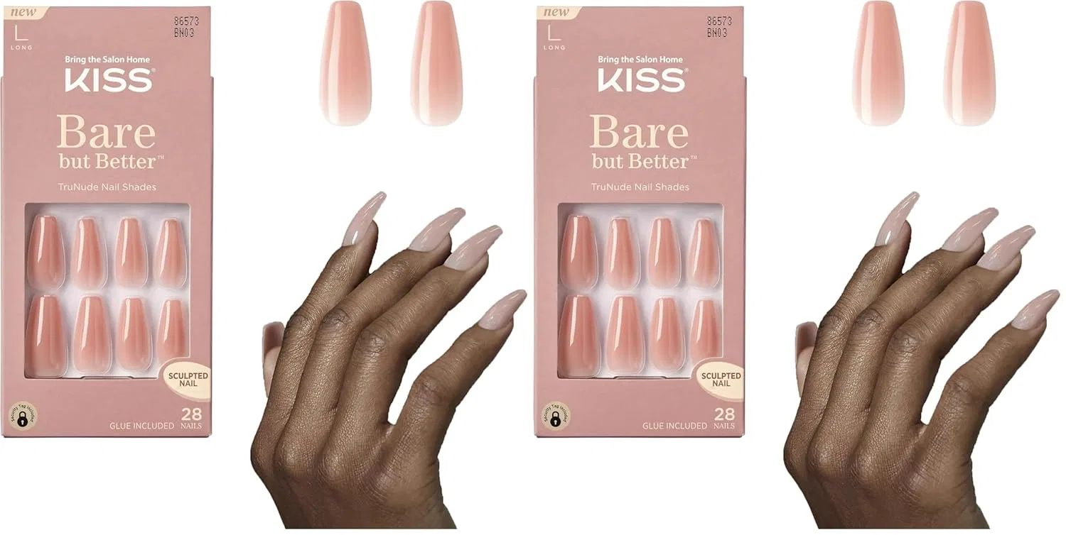 Накладные ногти KISS Bare but Better Glossy Coral Nude, длинные, форма «гроб» (2 шт.) Kiss, Coral Nude