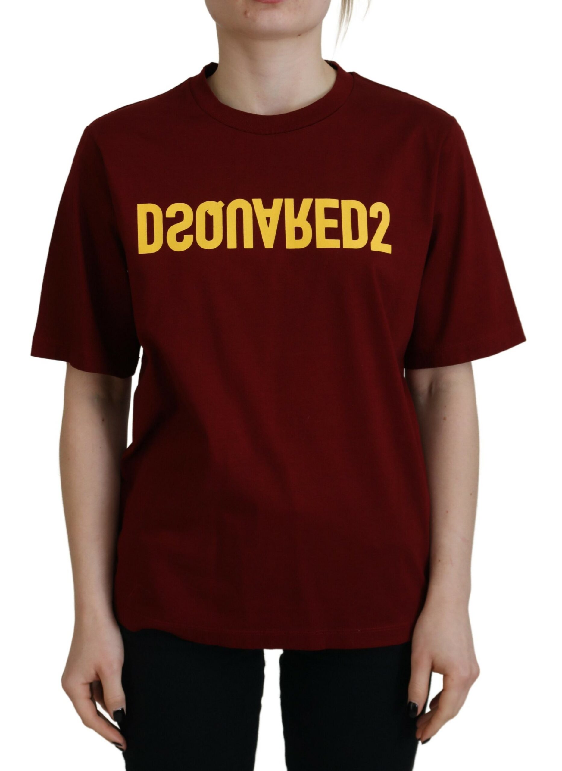 Футболка из хлопка с круглым вырезом и короткими рукавами с логотипом Maroon Dsquared2, цвет Maroon Logo Print