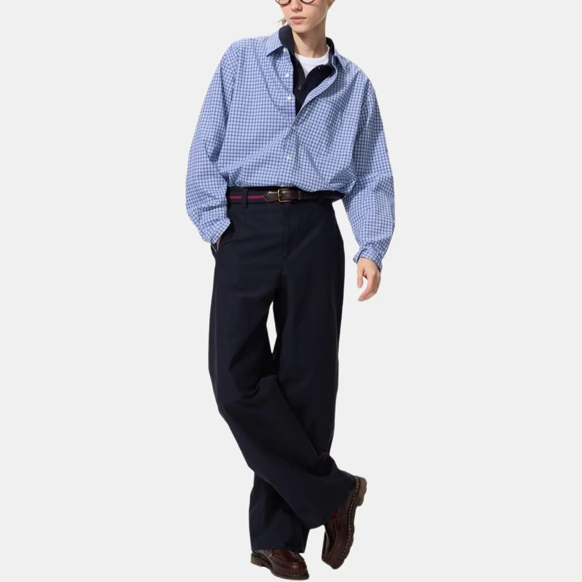 UNIQLO Рубашка Unisex Lake Blue с лацканом — фото 4