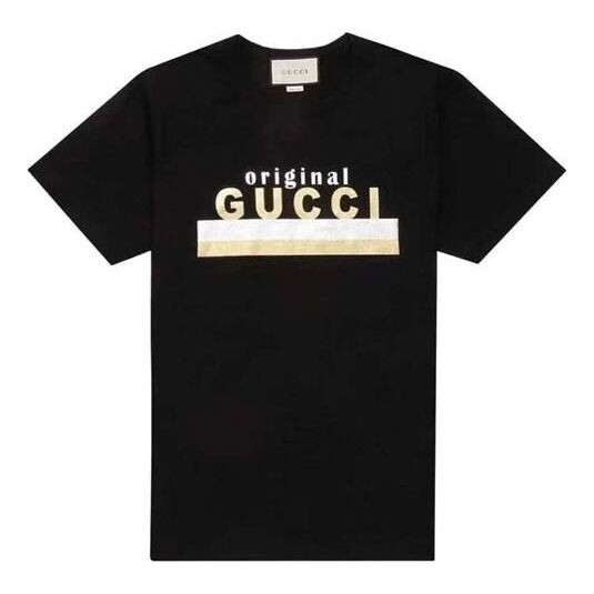 

Футболка gold and silver striped letter logo short sleeve for black Gucci, черный