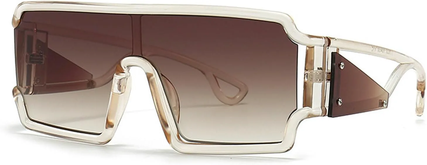 

Солнцезащитные очки Laureles Punk One-piece Y2k для женщин и мужчин, квадратные, с градиентным переходом цвета, женские, с защитой от УФ-излучения UV400, Champagne