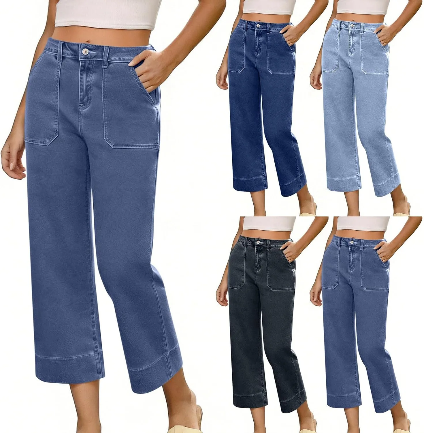 

Женские капри с высокой талией, прямые широкие укороченные джинсы