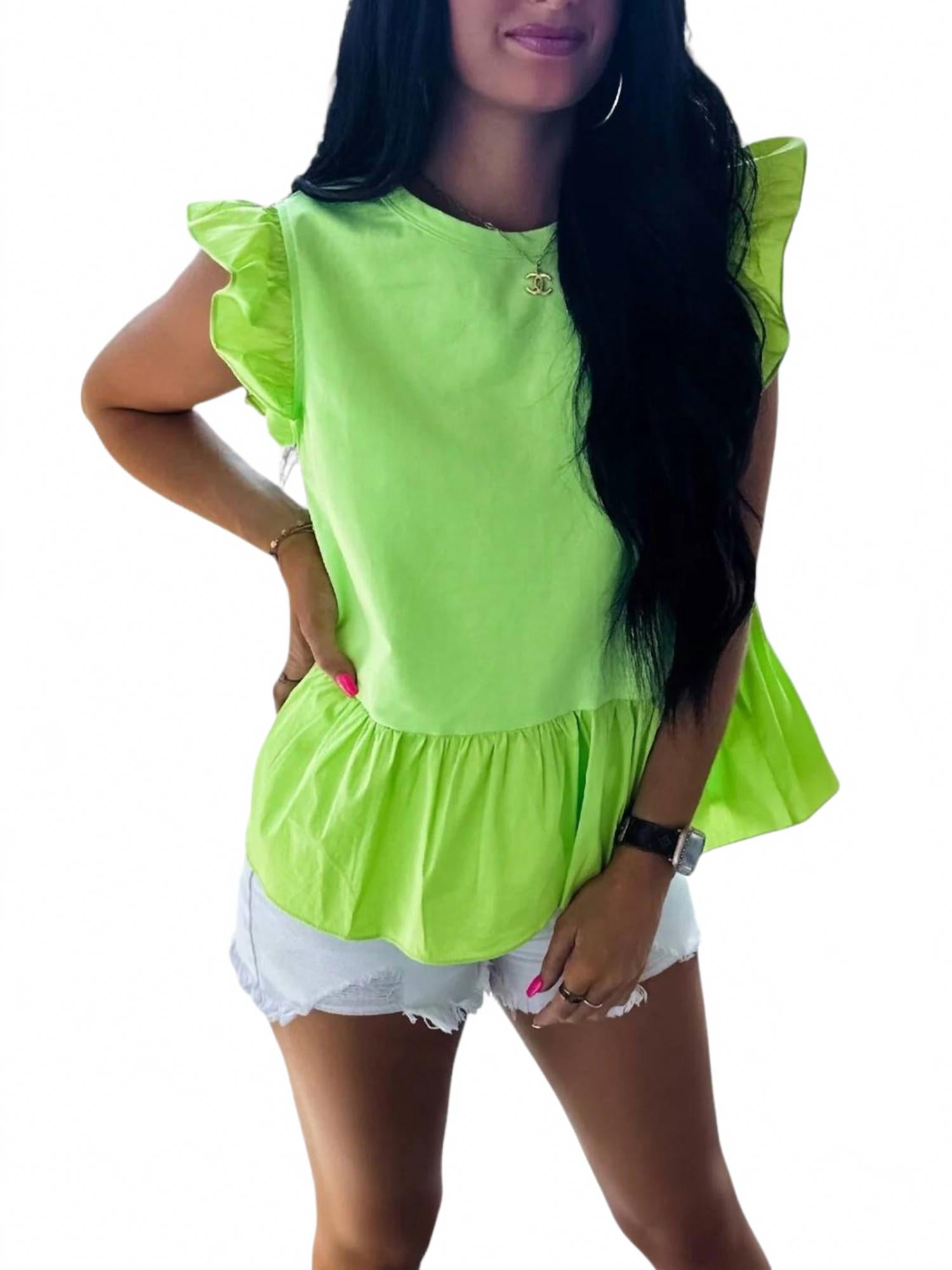 

Топ с оборками на рукавах True To You в зеленом цвете Strut & Bolt