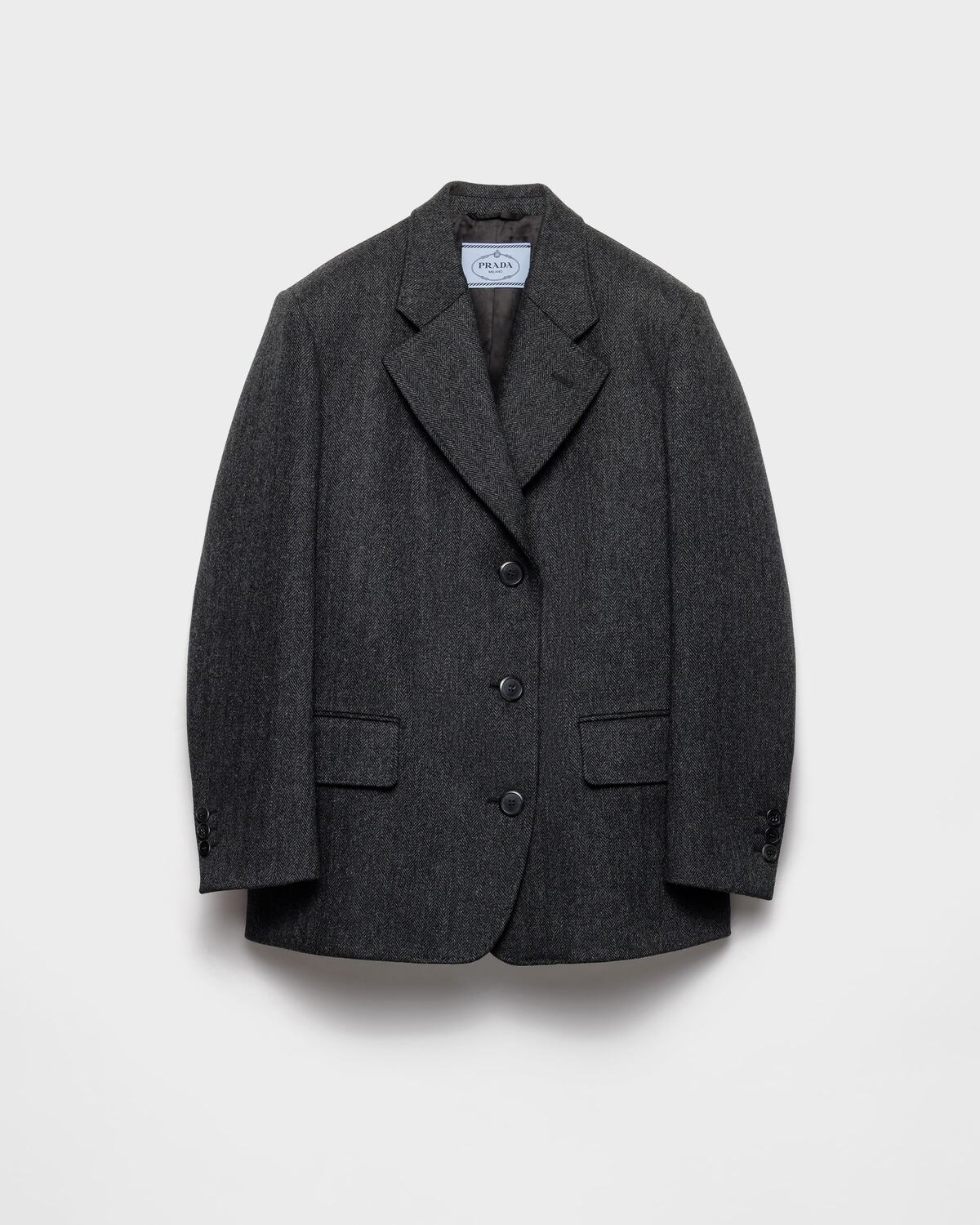 

Однобортный кэбан из ткани с елочкой Prada, антрацитовый серый