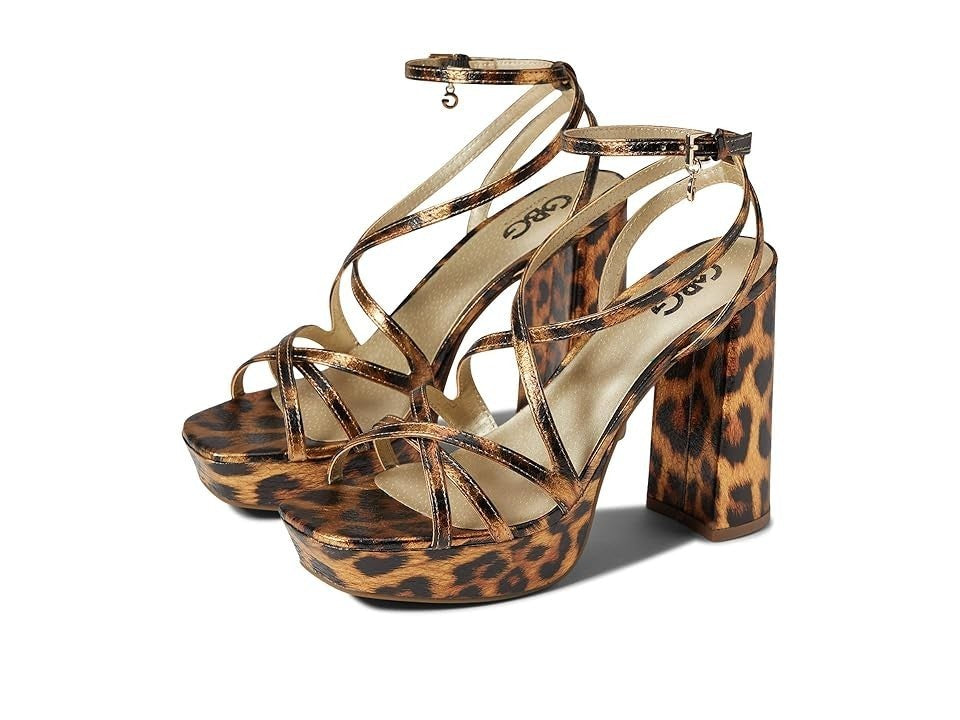 GBG Los Angeles Quinen Sandal Women's Gold Leopard Block Heel JOBB1340