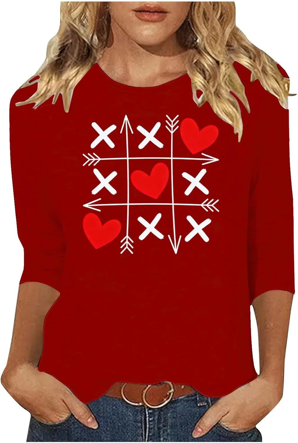 

Женская футболка с принтом в виде сердца, круглый вырез, 3/4 рукава Xiaojmake