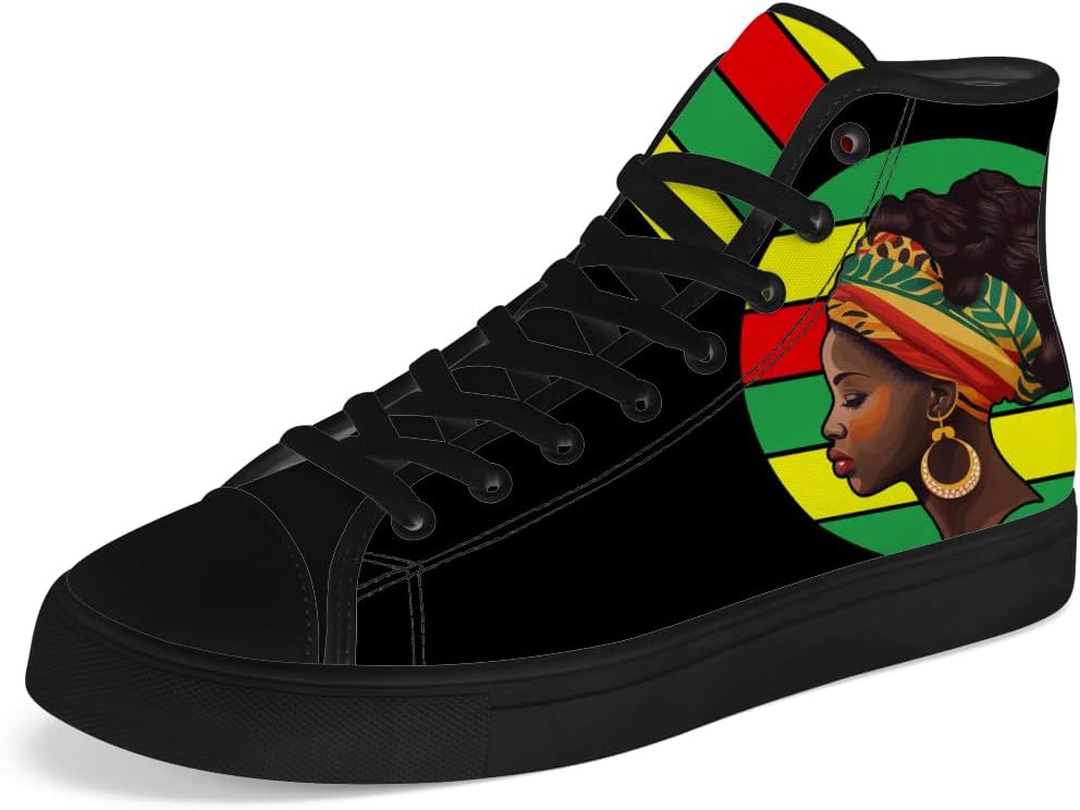 

Кеды на высокой подошве chebing Juneteenth с пан-африканским флагом для мужчин и женщин, высокие кроссовки на шнуровке, повседневная обувь, подарок для папы и мамы, черный/зеленый