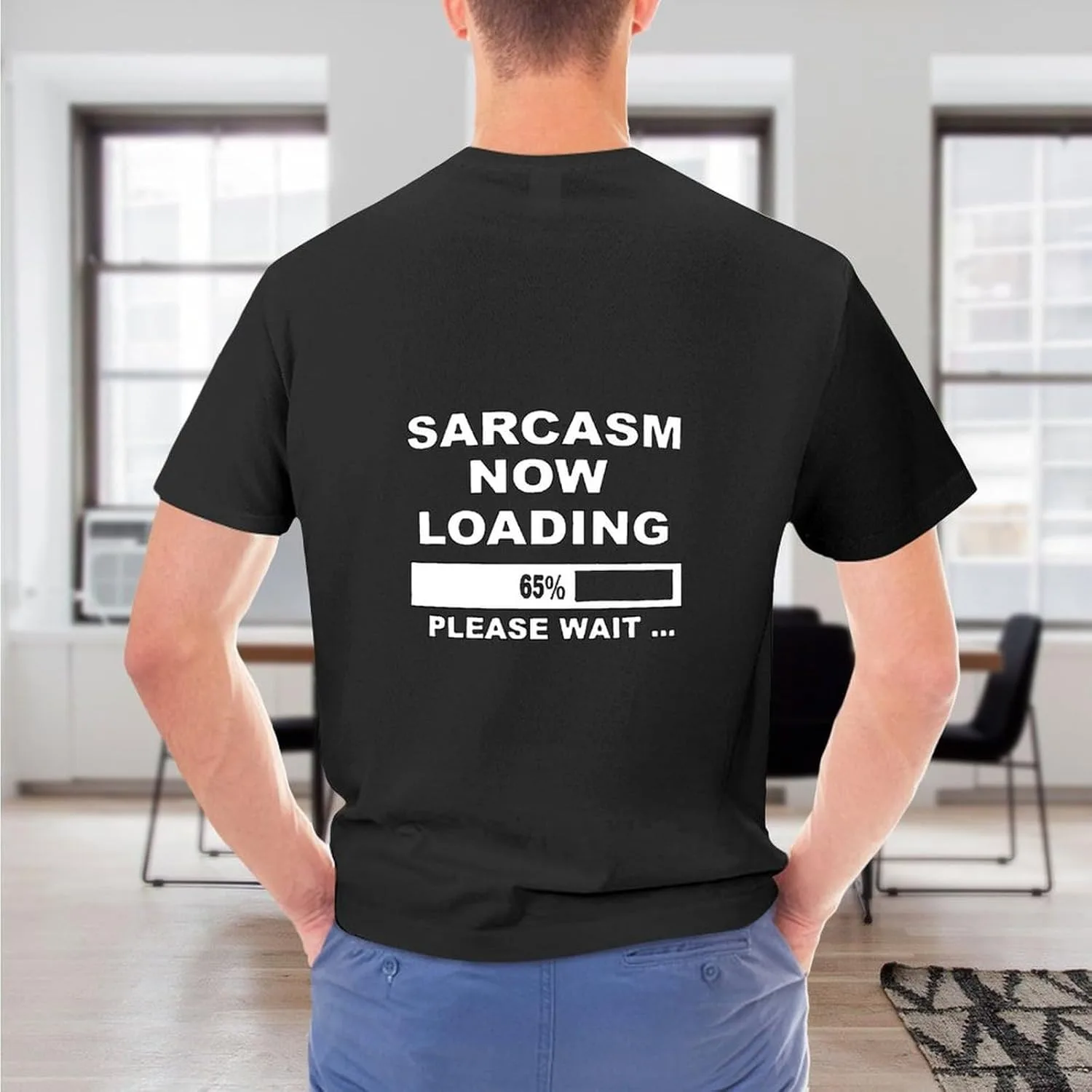 Футболка Funny Sarcasm Loading Casual, мягкая, дышащая, стильная, для фитнеса, трендовая, для мужчин Generic, черный — фото 2