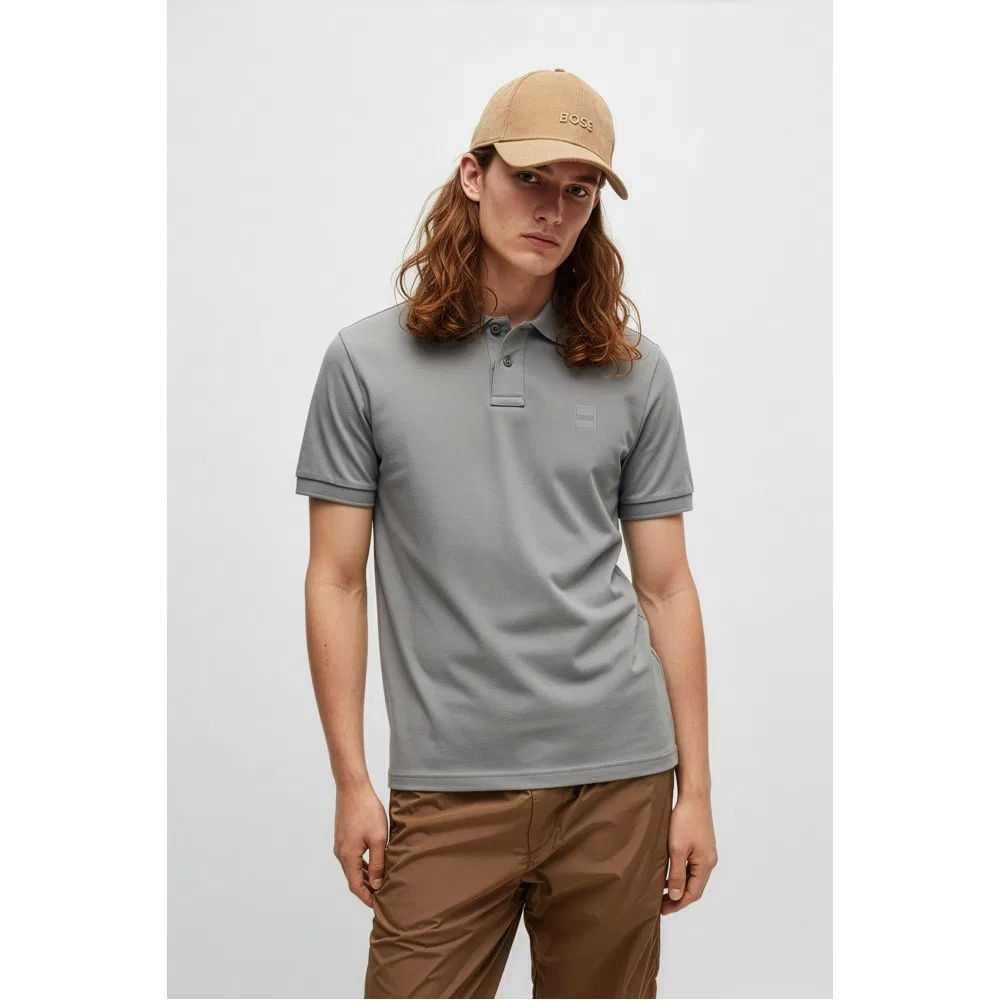 Мужское хлопковое поло Slim Fit серое от Boss