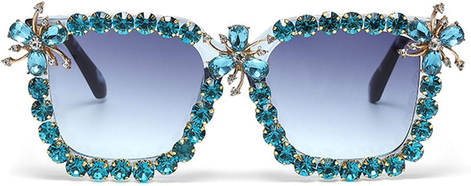 

Солнцезащитные очки Diamond Square для женщин, роскошные солнцезащитные очки с кристаллами и цветочным узором, винтажные женские солнцезащитные очки со стразами mincl, Blue