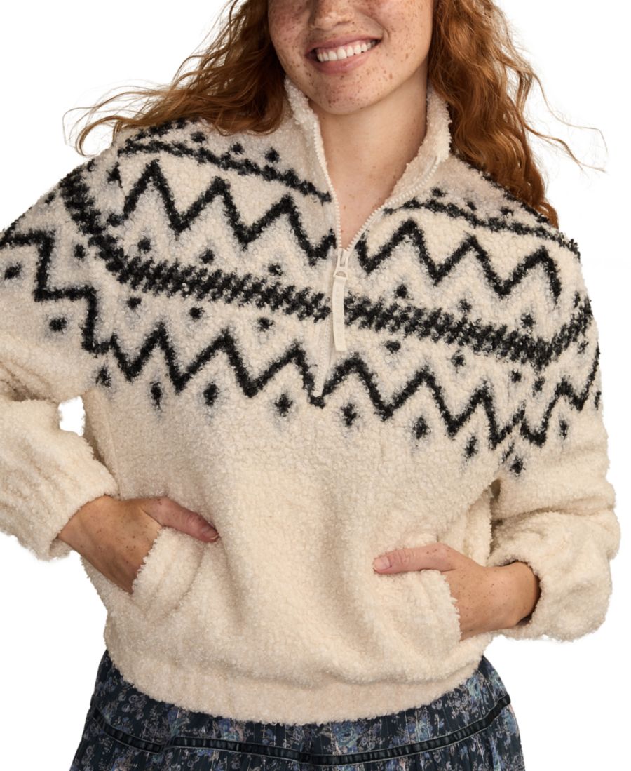 

Женская флисовая толстовка с застежкой-молнией до середины груди Lucky Brand, Black Cream Multi