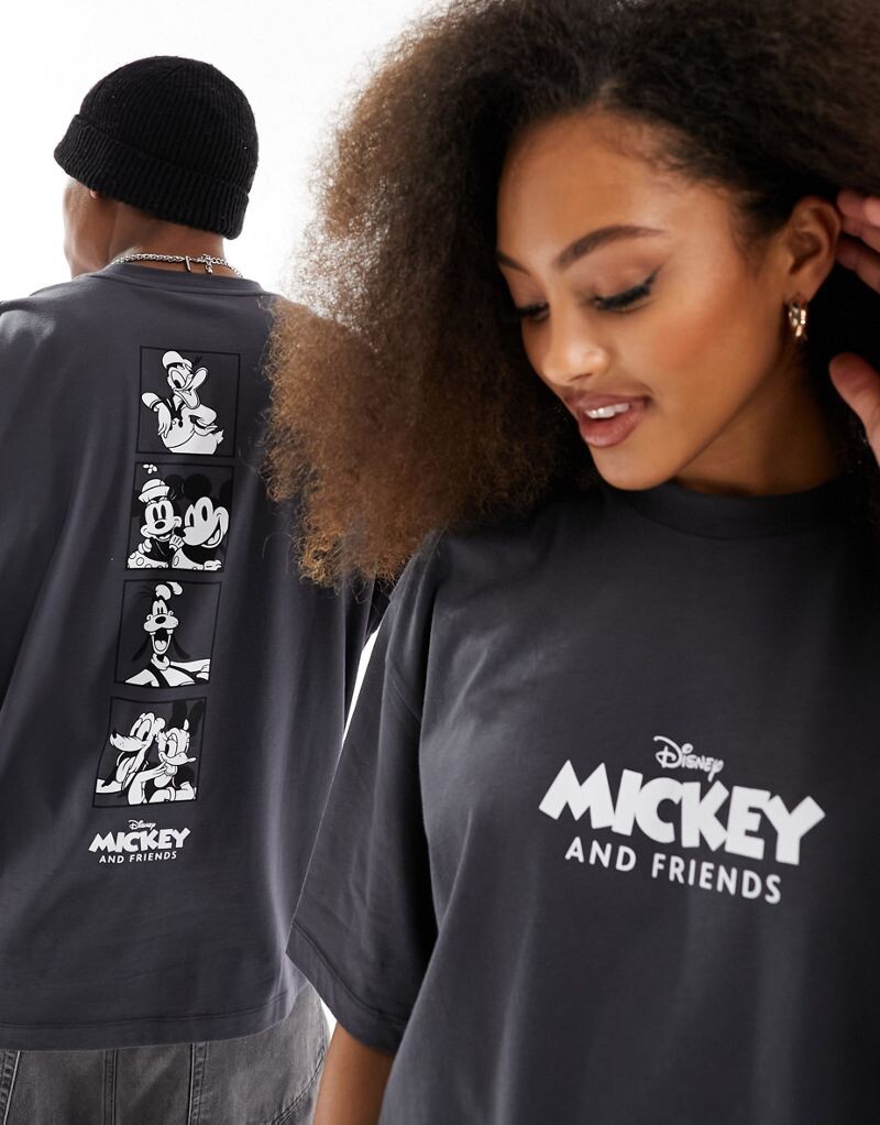 

ASOS DESIGN Unisex – Disney – графитовая футболка оверсайз с принтом «Микки Маус и друзья» на спине