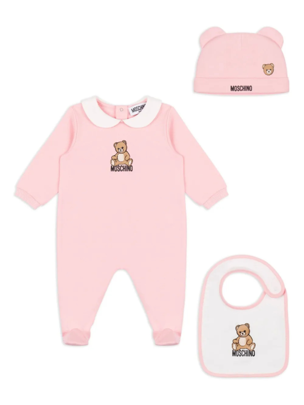 

Moschino Kids комплект из комбинезона, боди и нагрудника, розовый