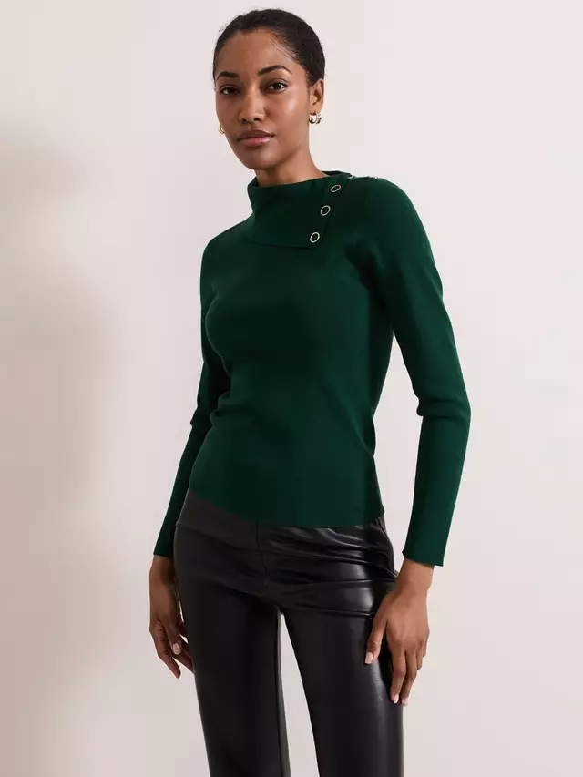 

Топ Phase Eight Regina Collar Ribbed, темно-зеленый